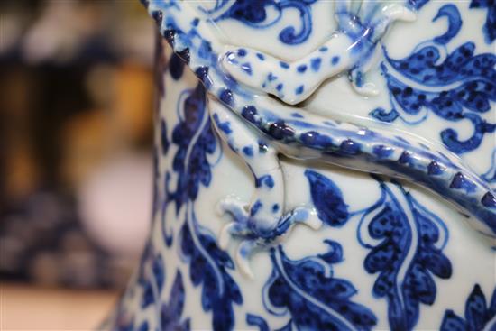 A late 19th century blue and white Chinese dragon vase height 35cm